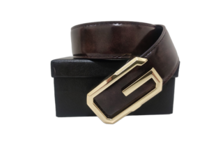 G-Carved-Gold-Plated-Leather-Belt-Brown